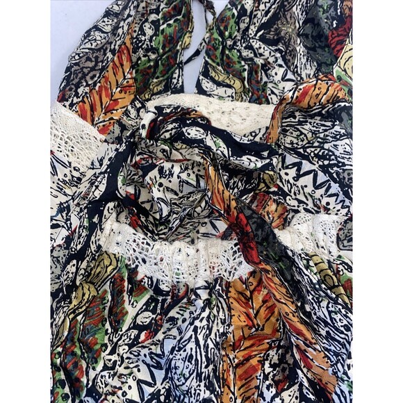 La Rok Silk Halter top Tank Bead Tie S hippie indie lace gypsy boho sexy - Picture 5 of 11